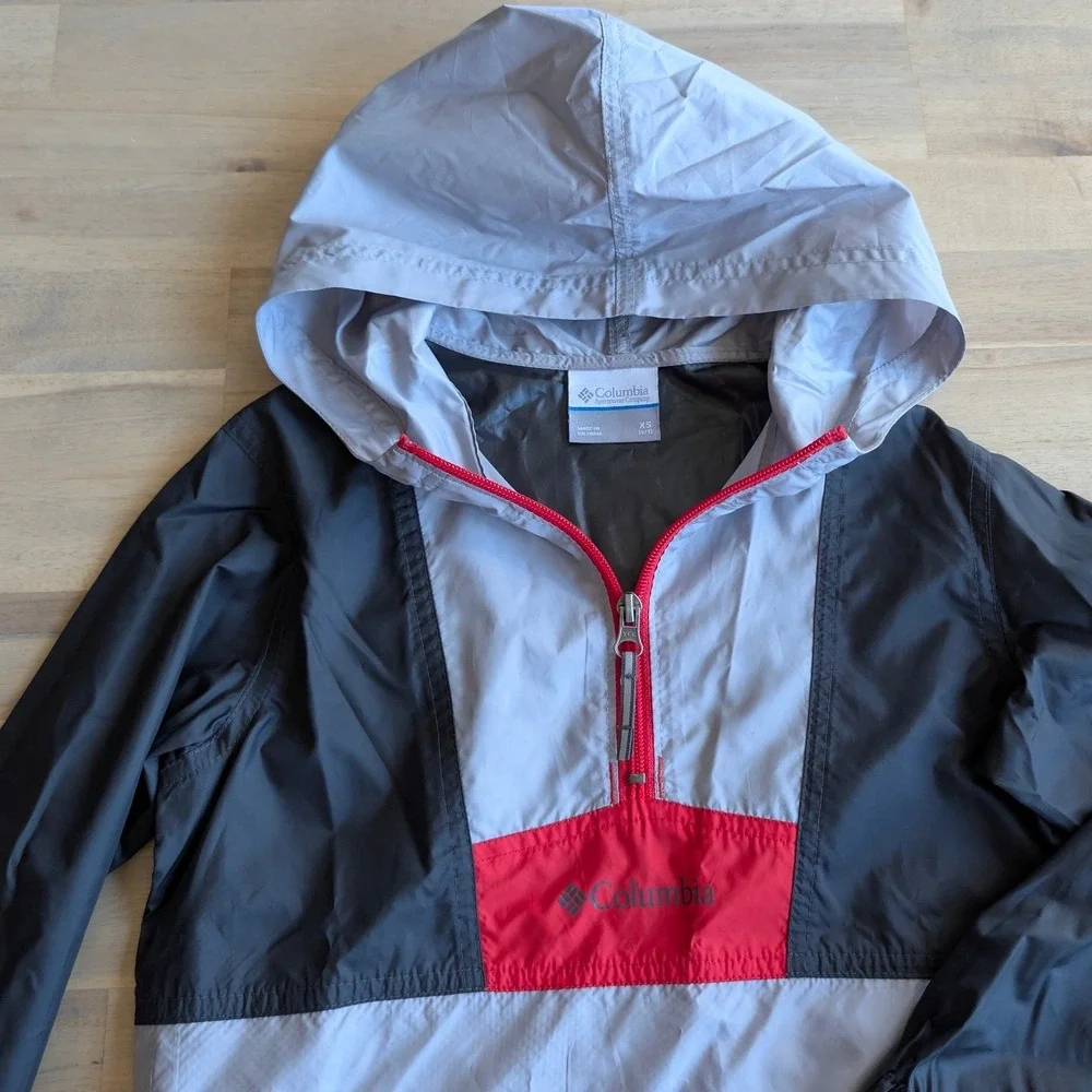 Columbia Kids XS 6/7 Windbreaker Jacket‎ Half Zip Colorblock Grey Black Red